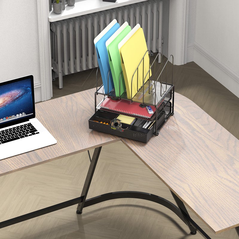 Deco Brothers Mesh Desk Organizer with Double Tray, 5 Upright Sections and Sliding Drawer, Black - Image 3